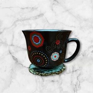 Large Boho Medallion + Flower Coffee / Soup Mug